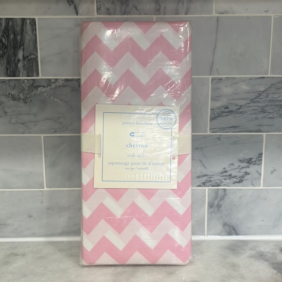 Pottery Barn Kids Other - Pottery Barn Kids Baby Light Pink HARPER Chevron Cotton Crib Bed Skirt